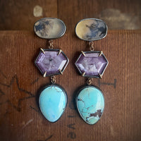 Dendritic Agate, Sapphire and Lavender Turquoise Earrings